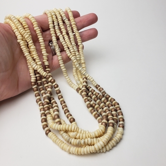 𝅺Vintage Multi Strand Earthtone Beaded Necklace - Picture 4 of 9